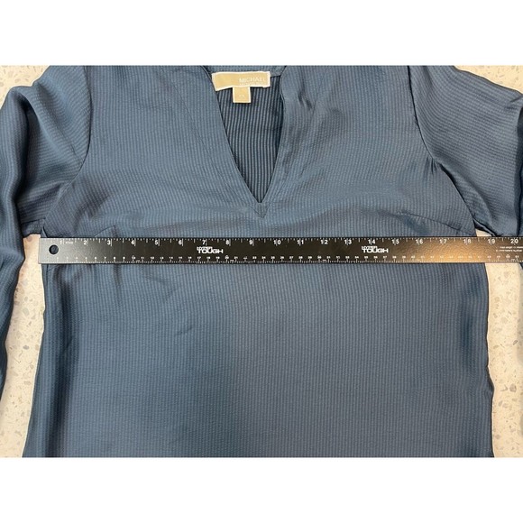 Michael Kors Women XS Blue Navy Solid Satin Tie Top Chambbary Officewear Bow - Picture 9 of 14